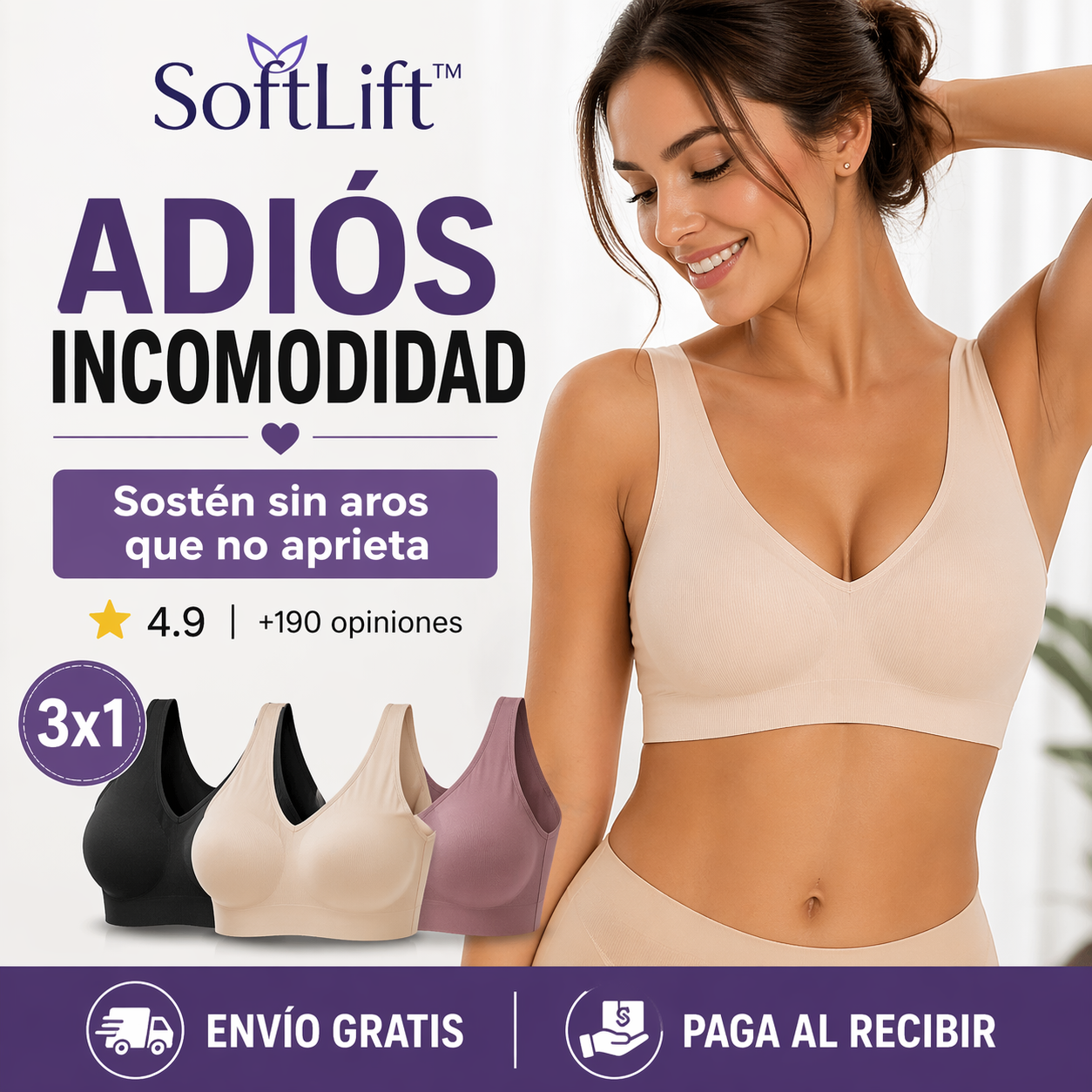 SoftLift™ | Adiós incomodidad 💜 Sostén sin aros 3x1