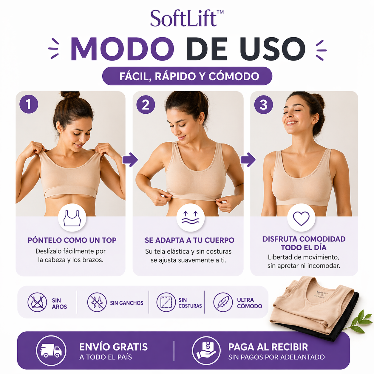 SoftLift™ | Adiós incomodidad 💜 Sostén sin aros 3x1